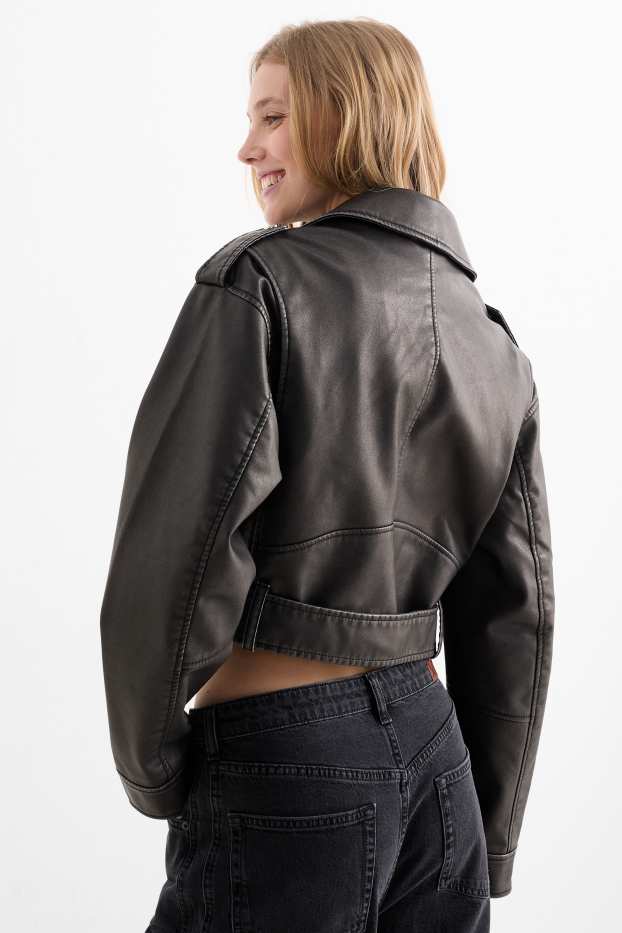 Damen - Bikerjacke - Lederimitat - schwarz