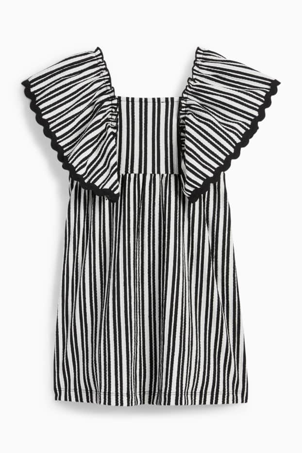 Bambine - Vestito - a righe - tessuto tramato - nero / bianco