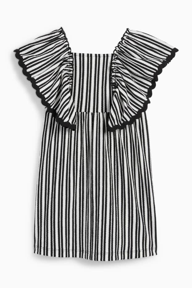 Bambine - Vestito - a righe - tessuto tramato - nero / bianco