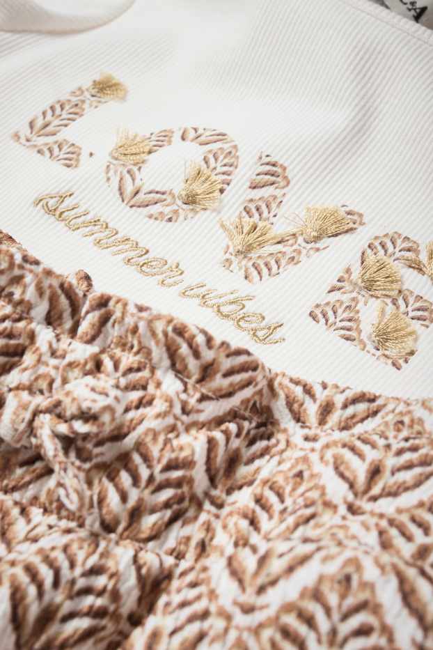 Enfants filles - Fleurs - ensemble - T-shirt et pantalon en jersey - 2 pièces - marron