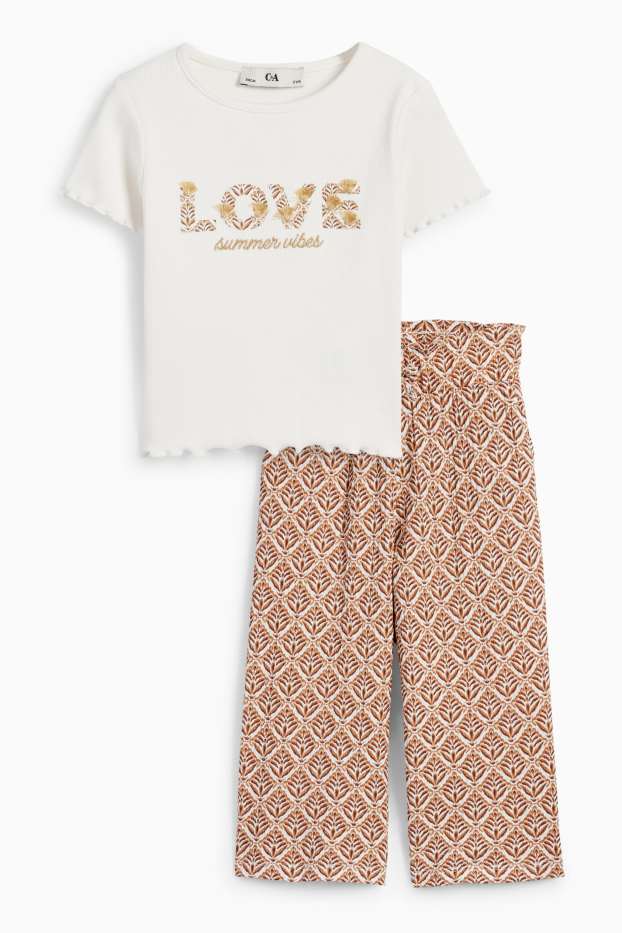 Enfants filles - Fleurs - ensemble - T-shirt et pantalon en jersey - 2 pièces - marron