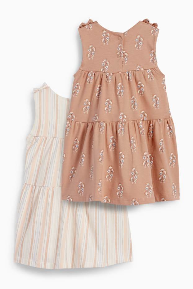 Bébés filles - Lot de 2 - petites fleurs - robe bébé - beige