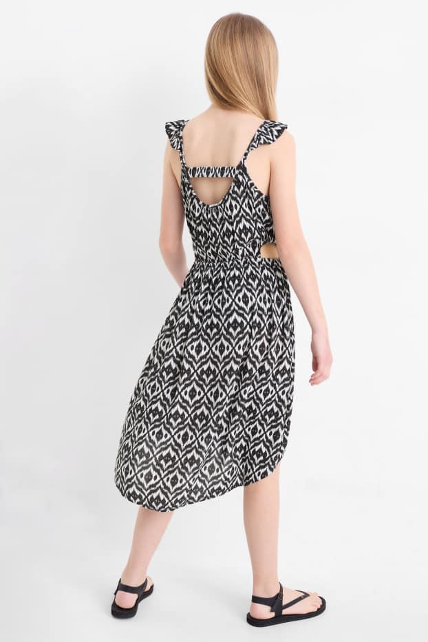 Kinderen: meisjes - Jurk - met patroon - zwart / wit