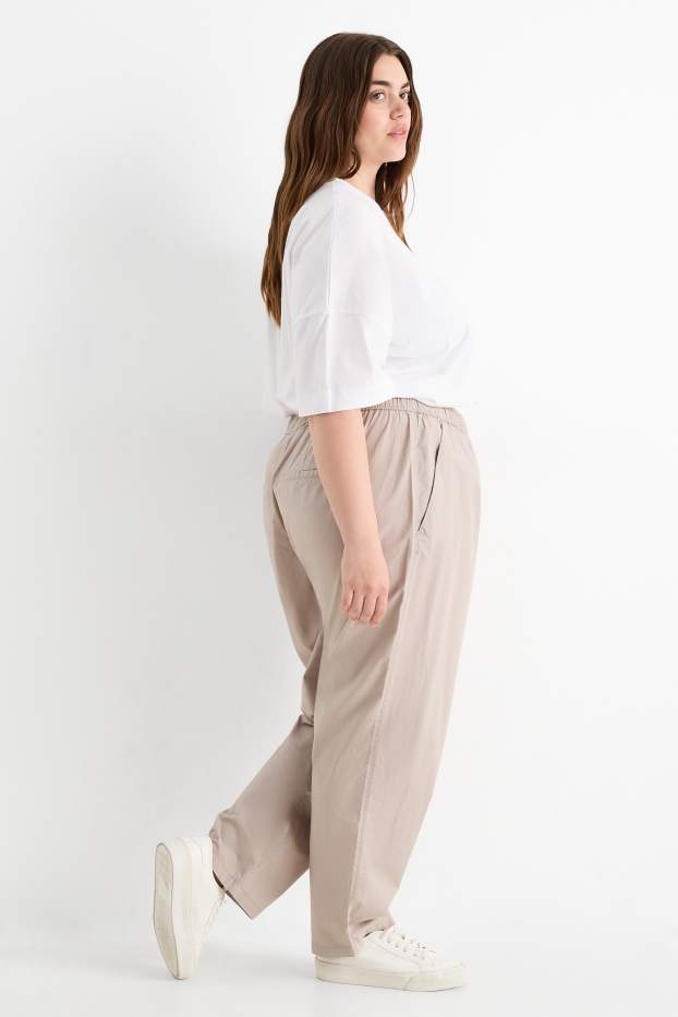 Damen - Stoffhose - Mid Waist - Tapered Fit - beige