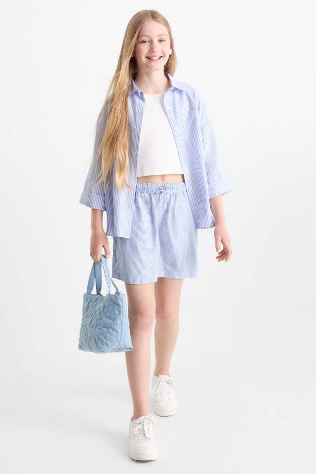 Enfants filles - Short - à rayures - blanc / bleu clair