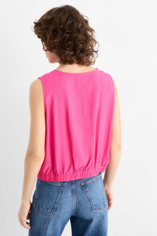 Mujer - Top ablusado con nudo - con textura - fucsia