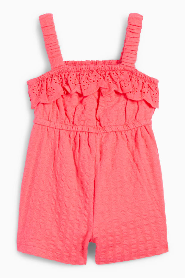 Bebés niñas - Mono para bebé - bordado inglés - con textura - rosa oscuro