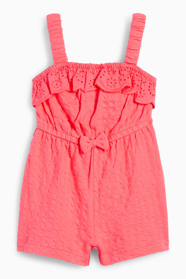 Bebés niñas - Mono para bebé - bordado inglés - con textura - rosa oscuro