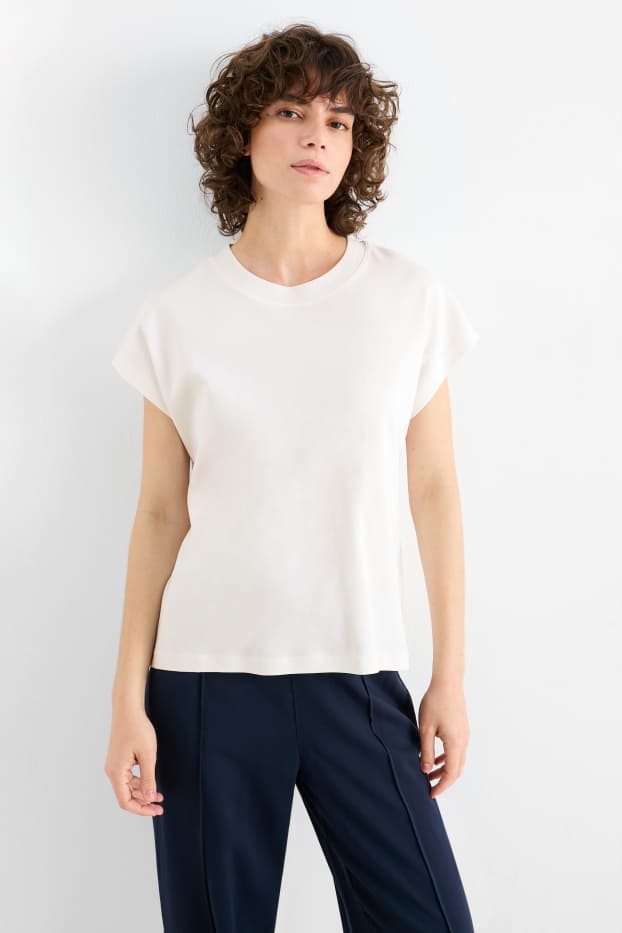 Dames - Basic T-shirt - regular fit - crème wit