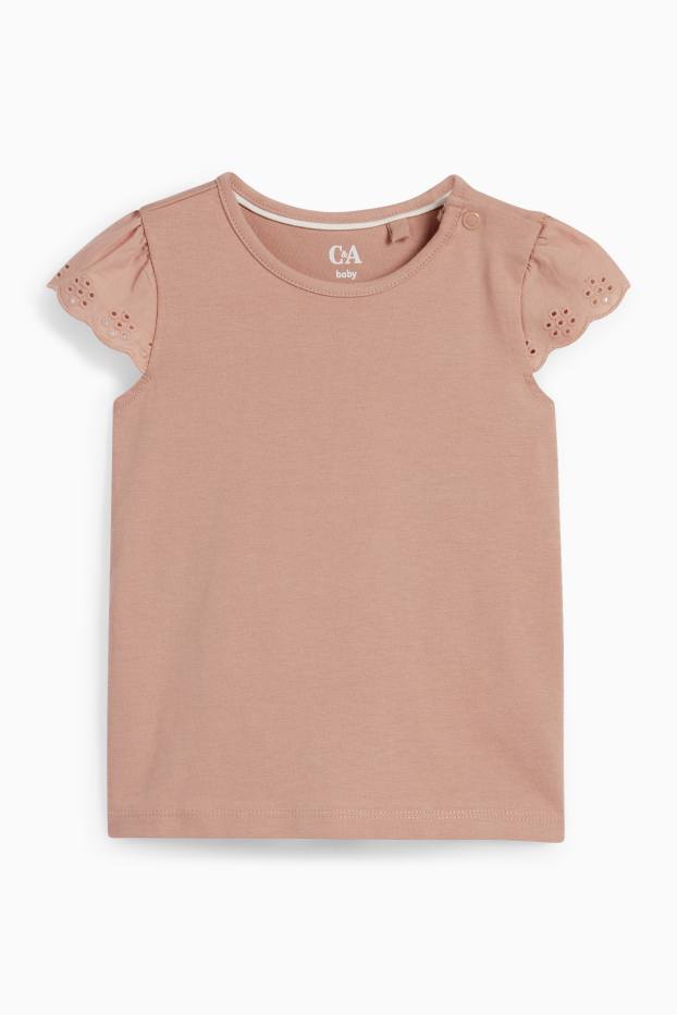 Baby: meisjes - Bloemetje - babyoutfit - broderie Anglaise - 2-delig - licht beige