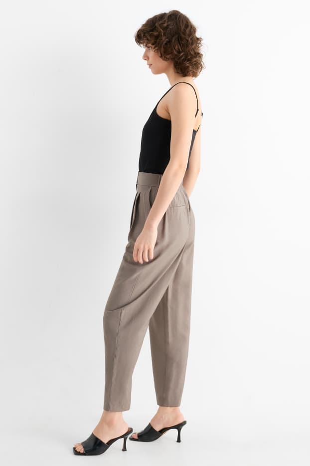 Damen - Business-Hose - High Waist - Loose Fit - grau