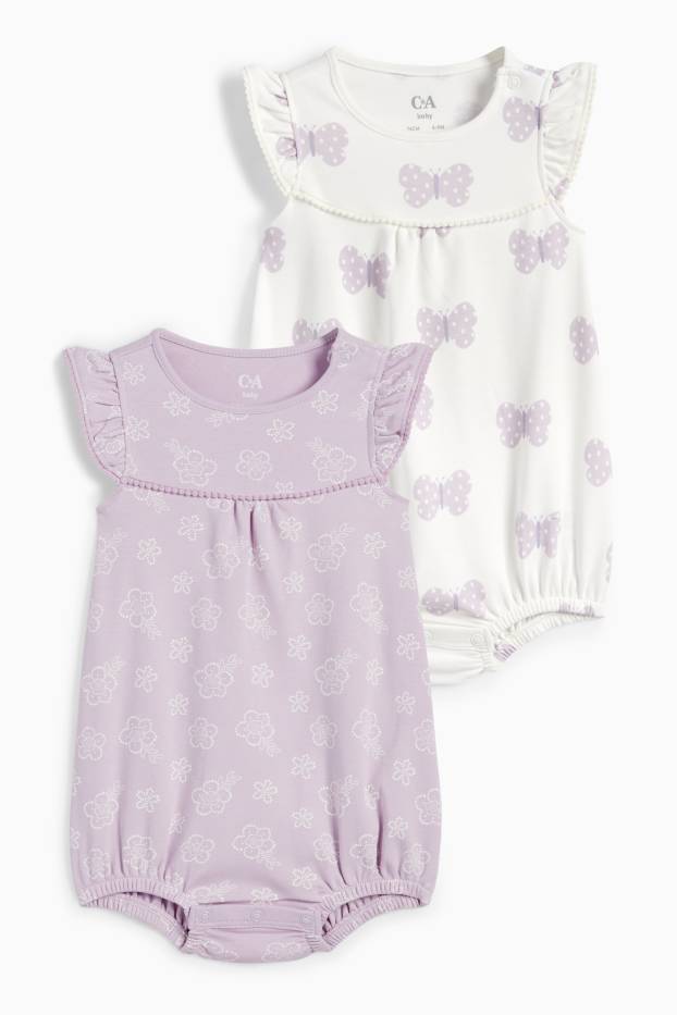 Bebeluși - fete - Multipack 2 buc. - floricele - pijama salopetă bebeluși - violet