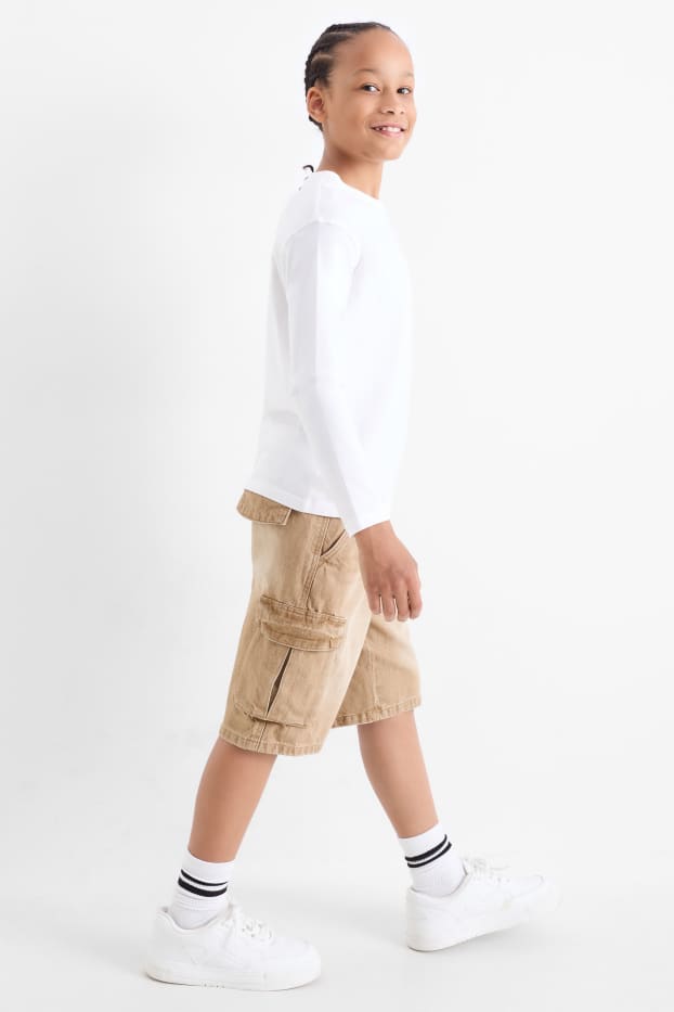 Enfants garçons - Bermuda cargo en jean - beige