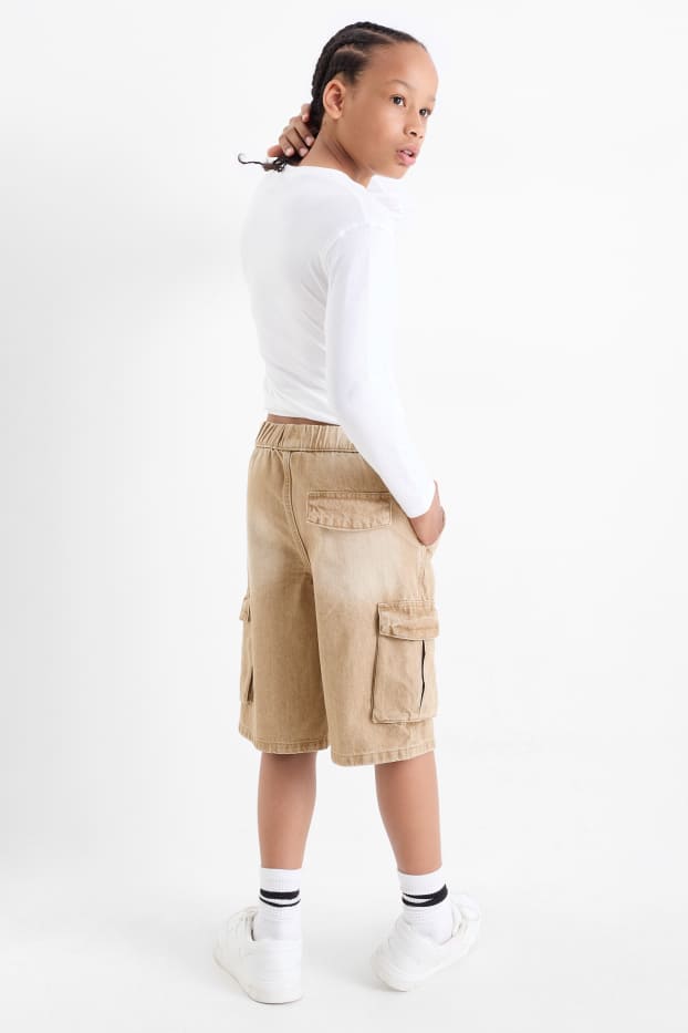 Enfants garçons - Bermuda cargo en jean - beige