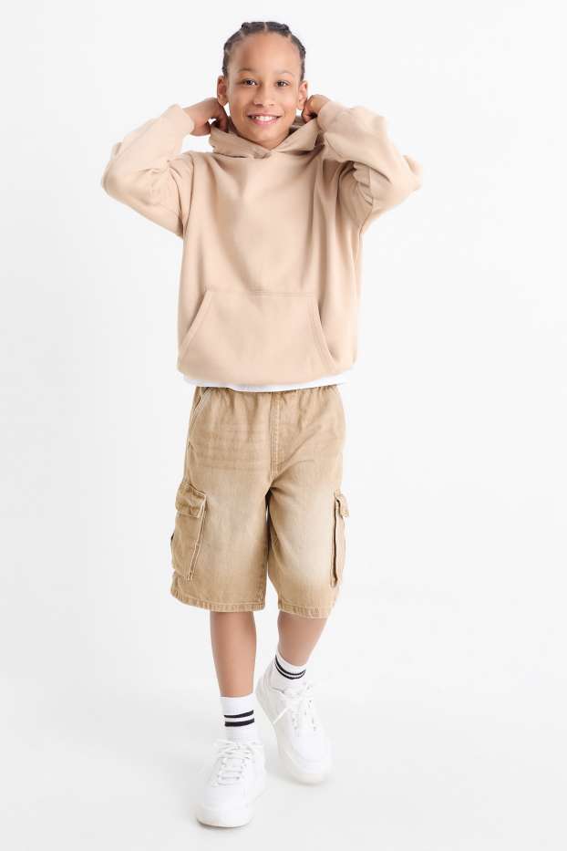 Enfants garçons - Bermuda cargo en jean - beige