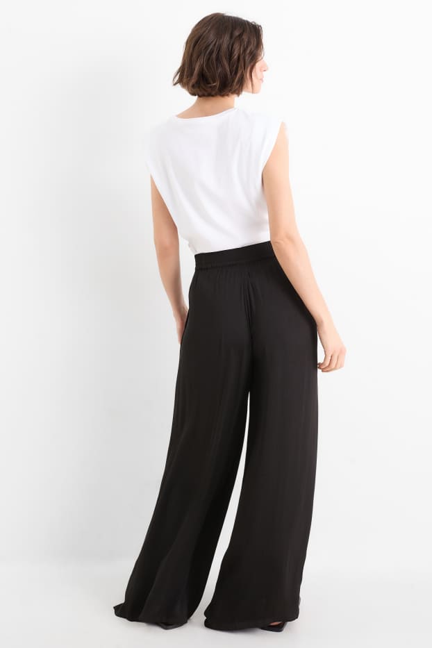 Femmes - Pantalon en toile - high waist - wide leg - noir