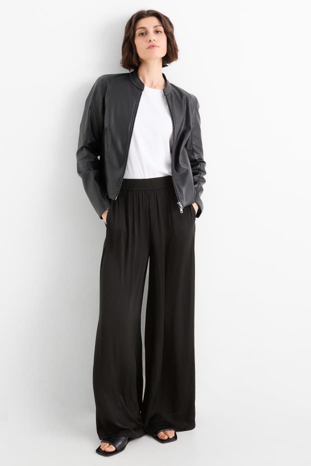 Femmes - Pantalon en toile - high waist - wide leg - noir