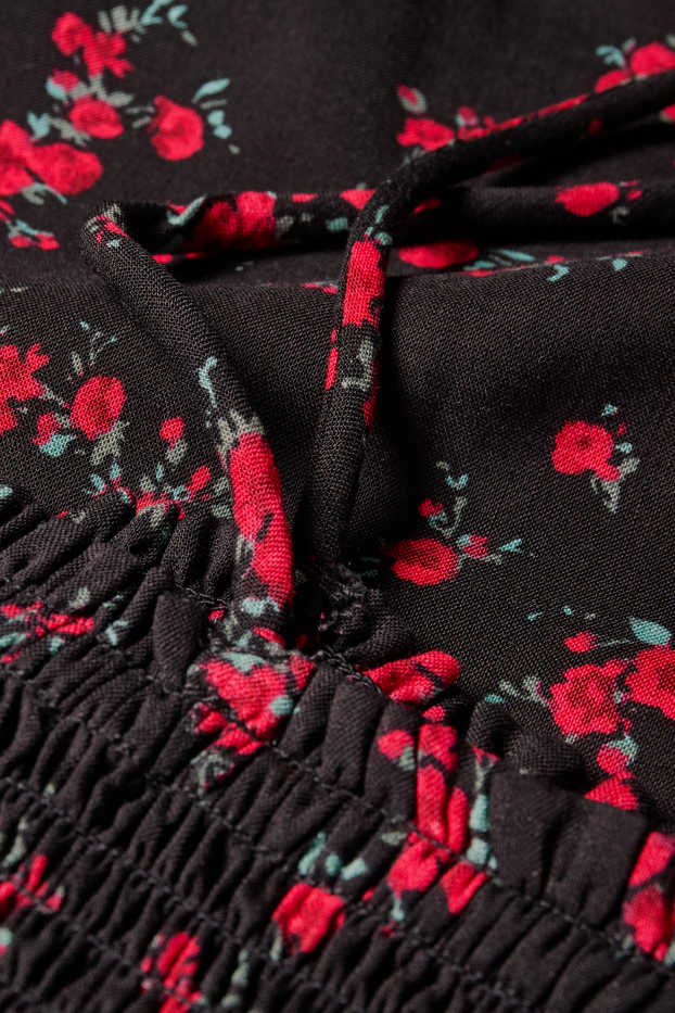 Femmes - Robe Fit & Flare - à fleurs - smockée - noir