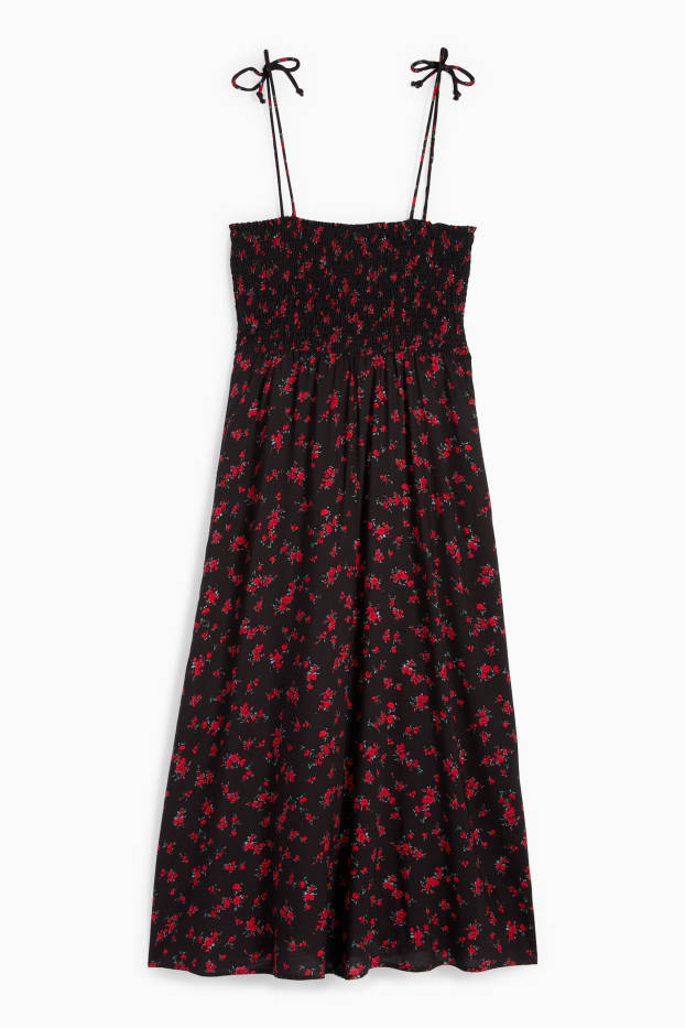 Femmes - Robe Fit & Flare - à fleurs - smockée - noir