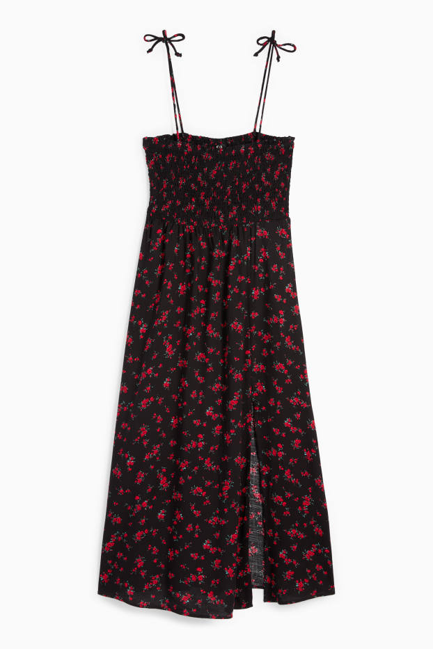 Femmes - Robe Fit & Flare - à fleurs - smockée - noir
