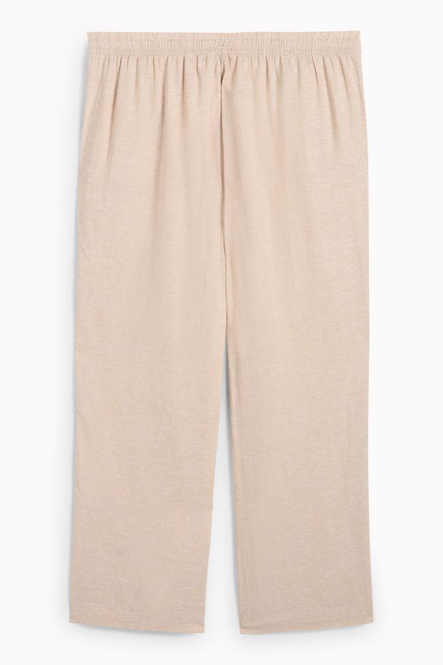 Femmes - Pantalon de toile - mid waist - wide leg - lin mélangé - beige clair