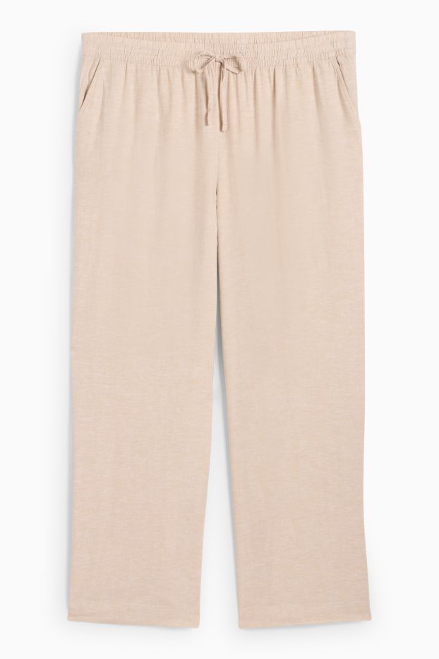 Femmes - Pantalon de toile - mid waist - wide leg - lin mélangé - beige clair