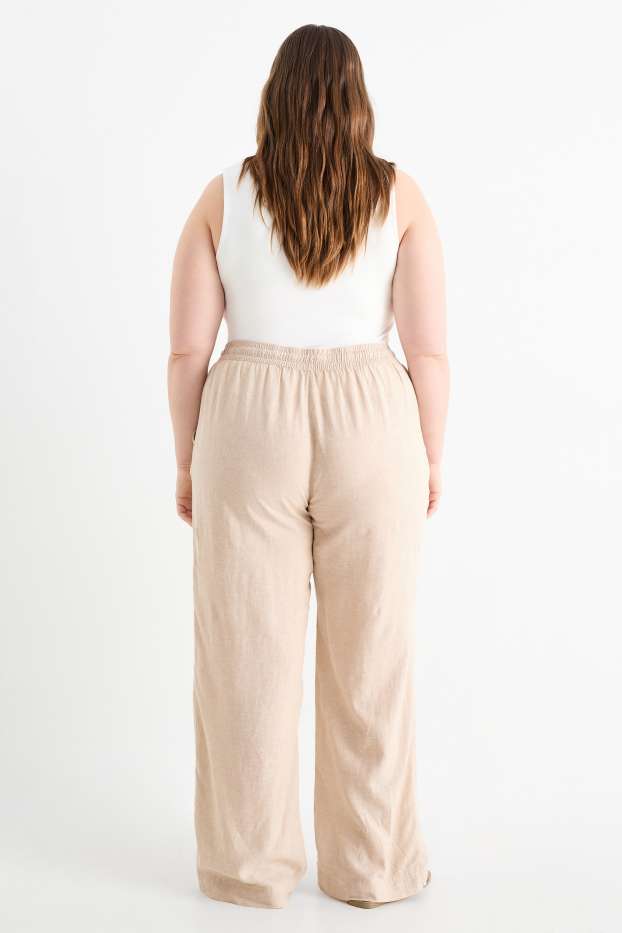 Femmes - Pantalon de toile - mid waist - wide leg - lin mélangé - beige clair