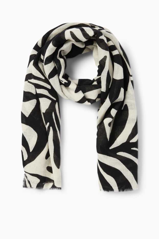 Femei - Șal cu conținut de in - cu model - negru / nej