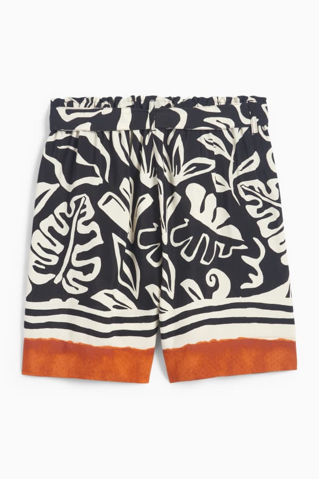 Damen - Shorts - Mid Waist - gemustert - schwarz / beige