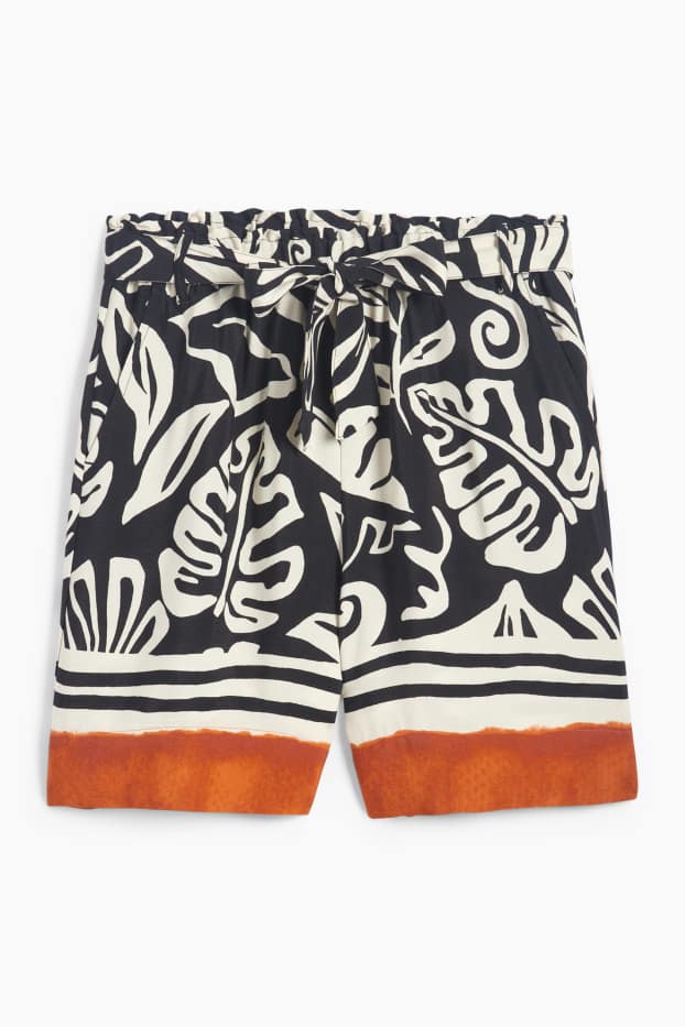 Damen - Shorts - Mid Waist - gemustert - schwarz / beige