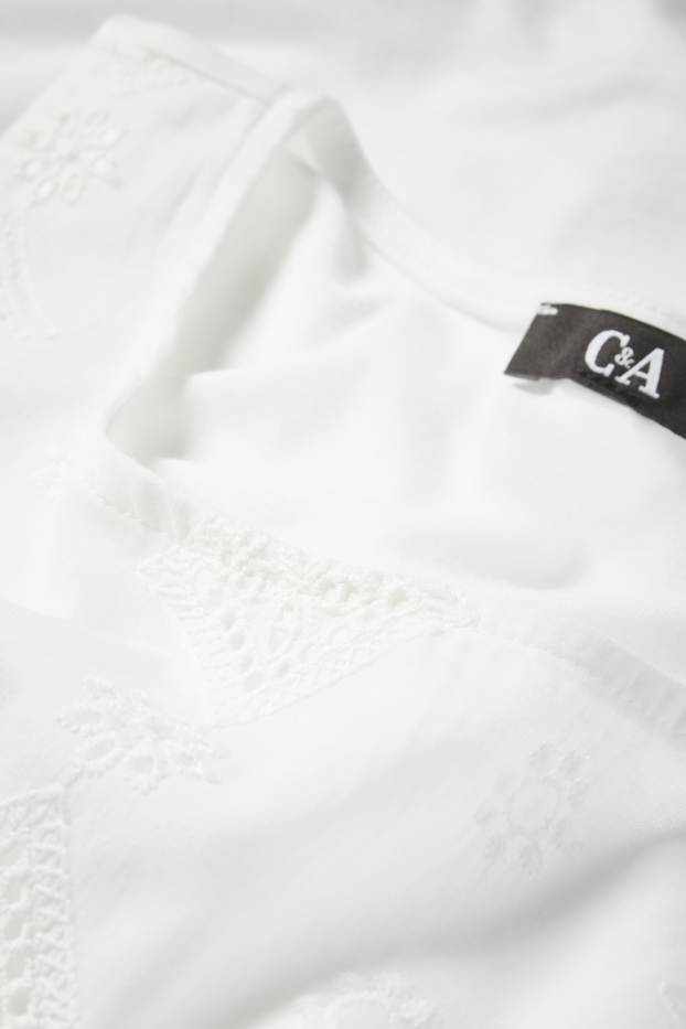 Dames - Blousetop - Broderie Anglaise - wit