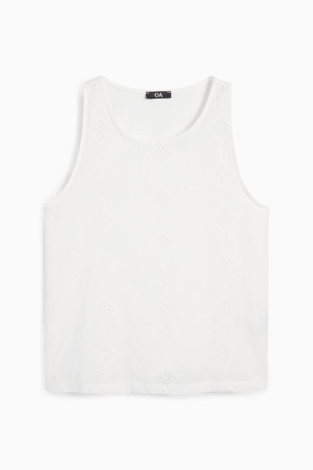 Dames - Blousetop - Broderie Anglaise - wit