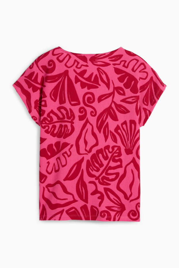 Mujer - Camiseta con escote en pico - regular fit - estampada - fucsia