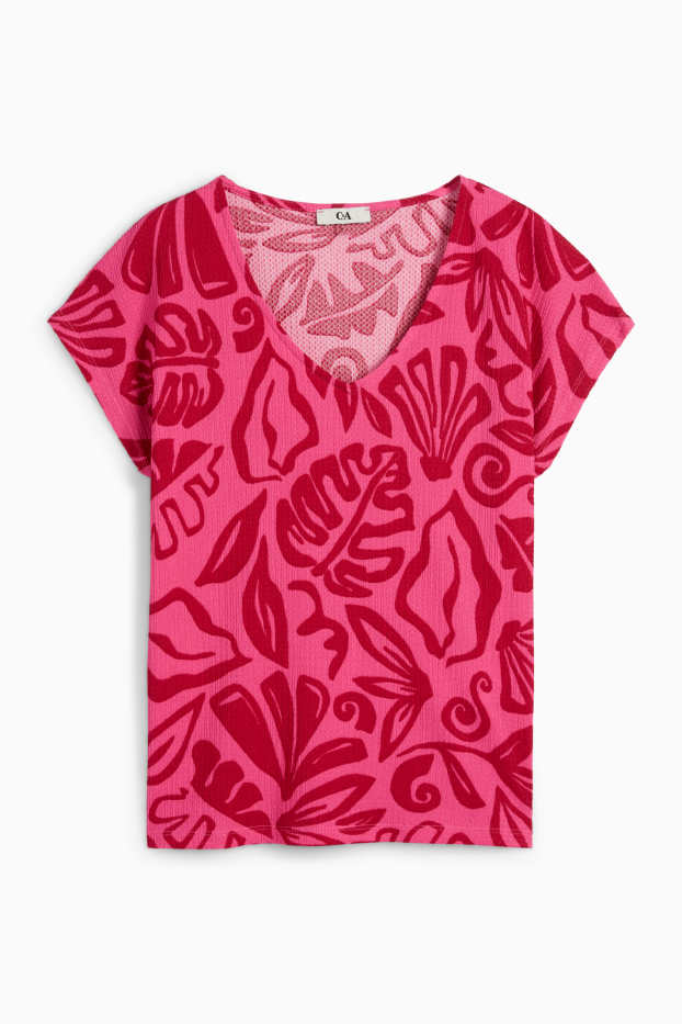 Mujer - Camiseta con escote en pico - regular fit - estampada - fucsia