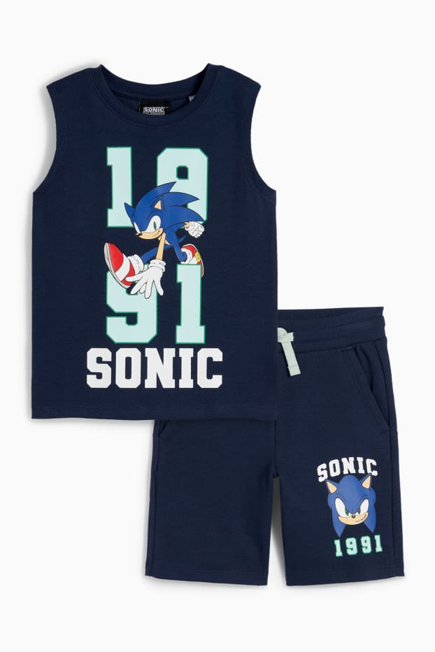 Kinder Buben - Sonic - Set - Top und Shorts - 2 teilig - strukturiert - dunkelblau