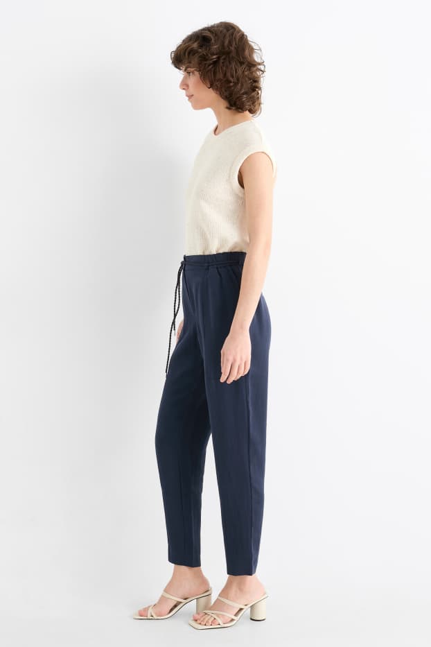 Dames - Pantalon - high waist - tapered fit - donkerblauw