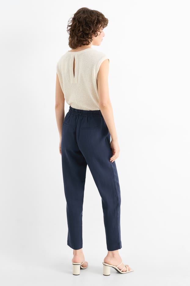 Dames - Pantalon - high waist - tapered fit - donkerblauw