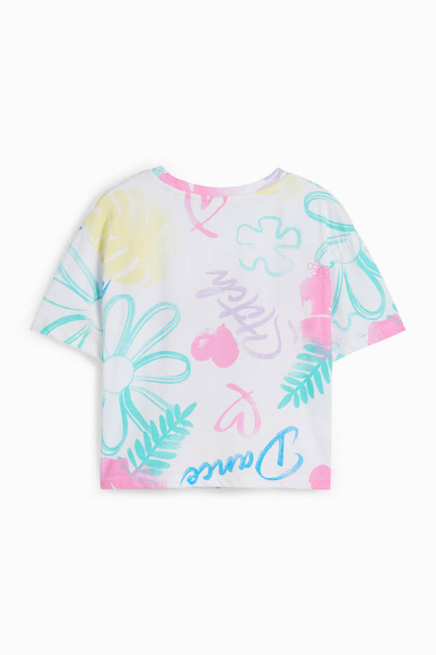 Kinder Mädchen - Lilo & Stitch - Kurzarmshirt - geblümt - weiss