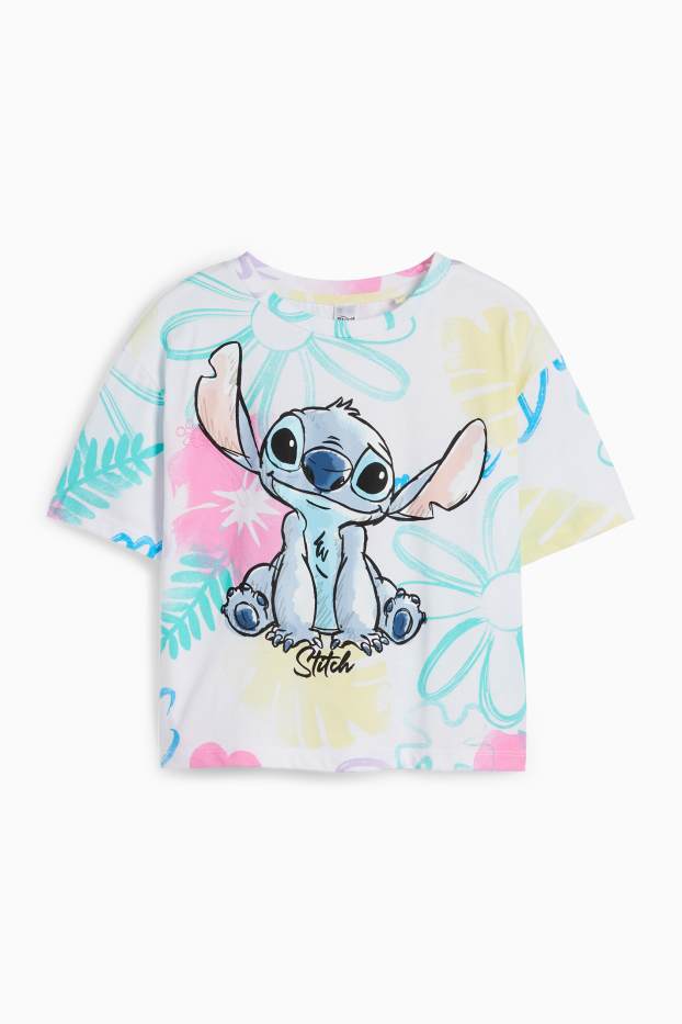Kinder Mädchen - Lilo & Stitch - Kurzarmshirt - geblümt - weiss