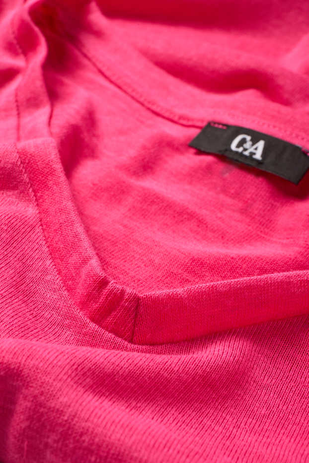 Dames - T-shirt met V-hals - regular fit - fuchsiarood