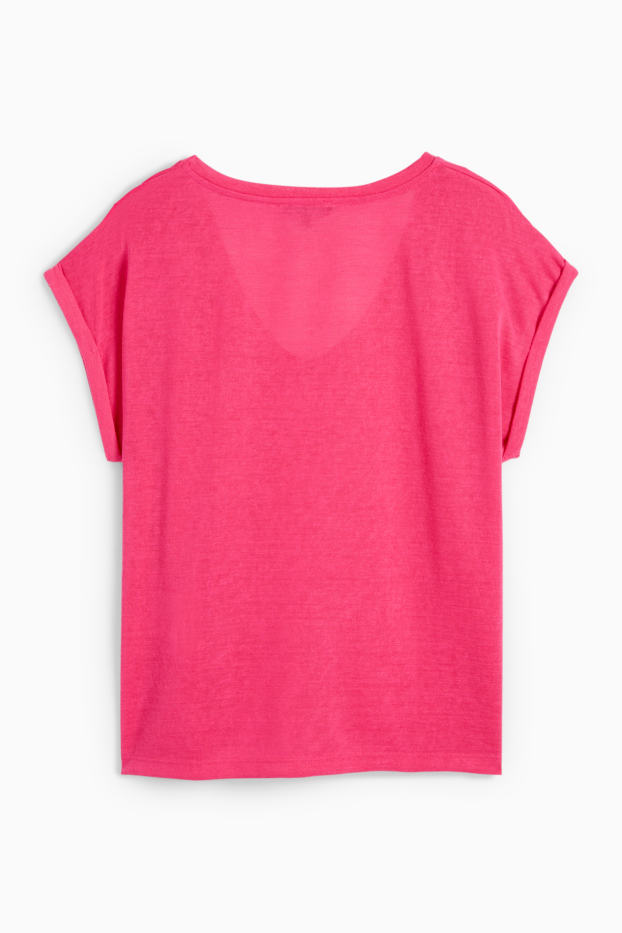 Dames - T-shirt met V-hals - regular fit - fuchsiarood