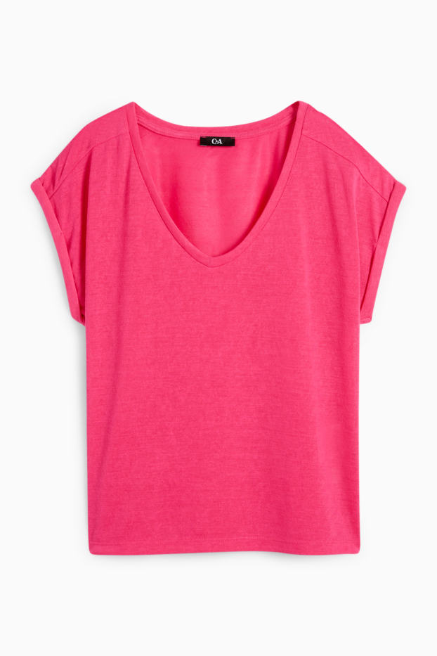 Dames - T-shirt met V-hals - regular fit - fuchsiarood