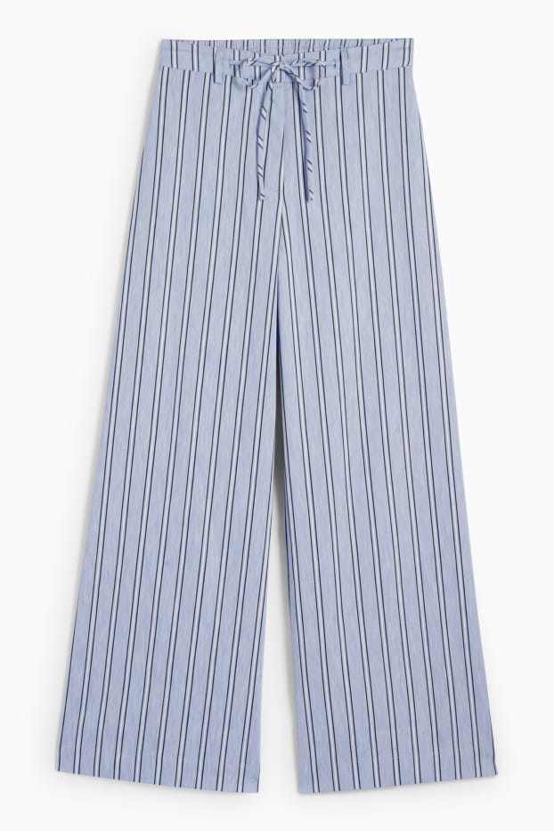 Femei - Pantaloni de stofă - talie înaltă - wide leg - cu dungi - albastru