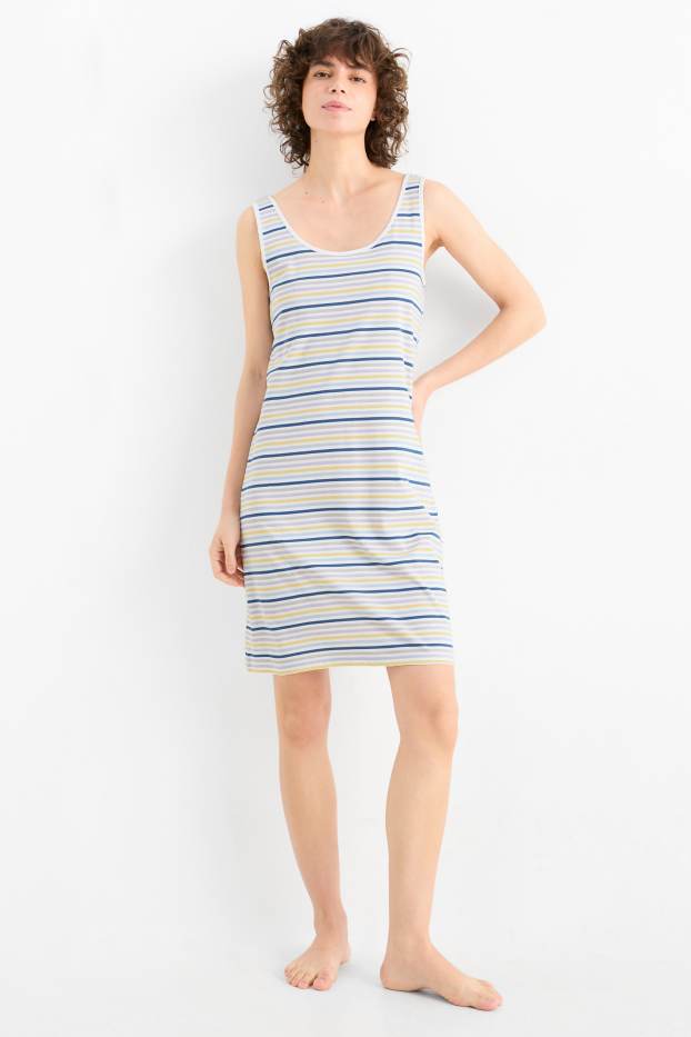 Damen - Nachthemd - gestreift - blau / grau