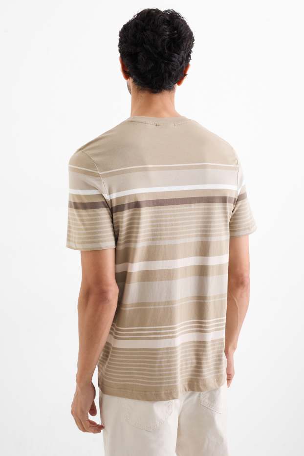 Hommes - T-shirt - regular fit - à rayures - taupe