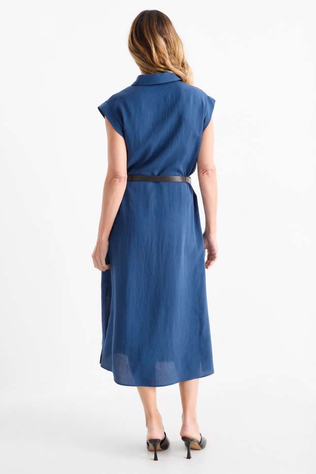 Damen - Blusenkleid mit Gürtel - dunkelblau