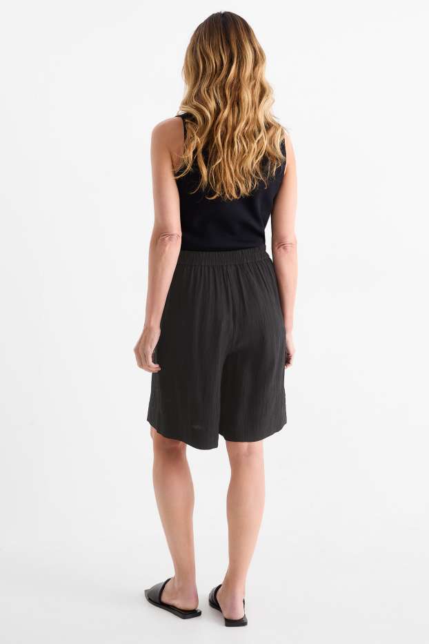 Kobiety - Szorty bermudy - wysoki stan - z fakturą - czarny