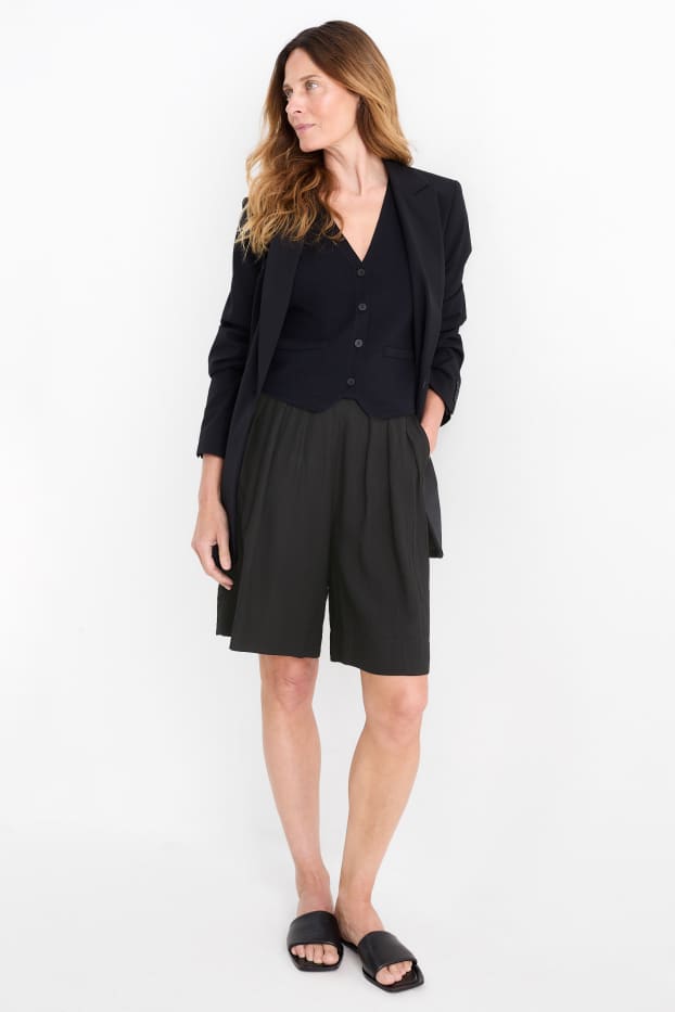 Kobiety - Szorty bermudy - wysoki stan - z fakturą - czarny