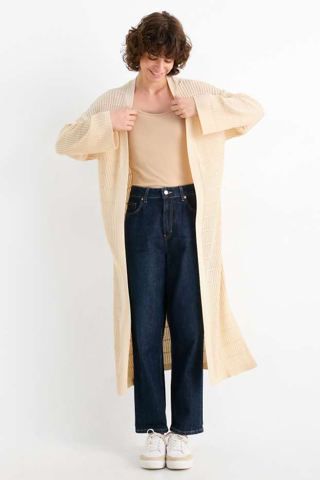 Femmes - Gilet en maille long - finition côtelée - beige clair