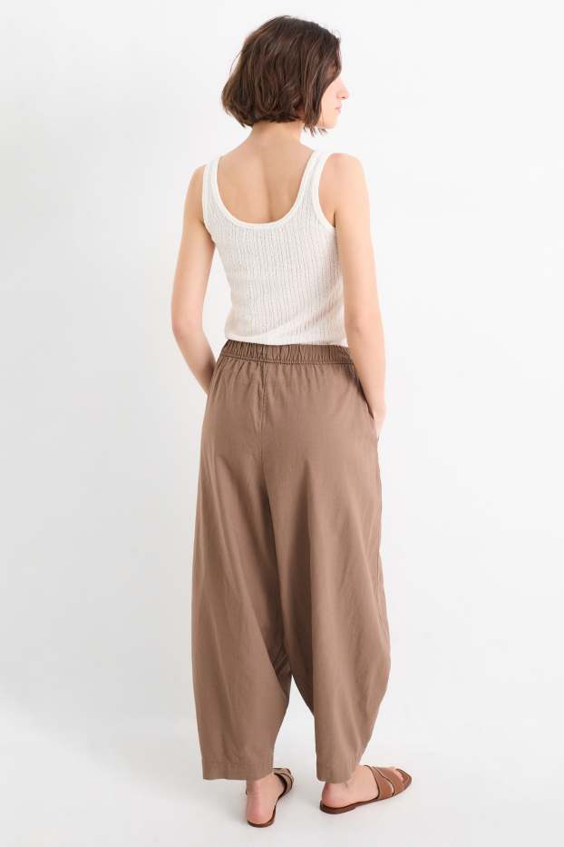 Women - Cloth trousers - mid-rise waist - curved fit - linen blend - brown